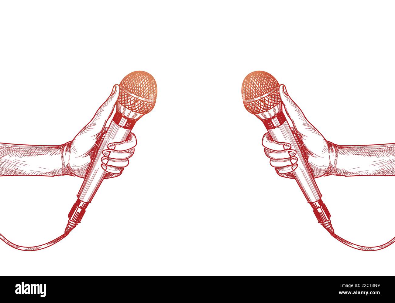 Hand with microphone colorful sketch white background Stock Vector