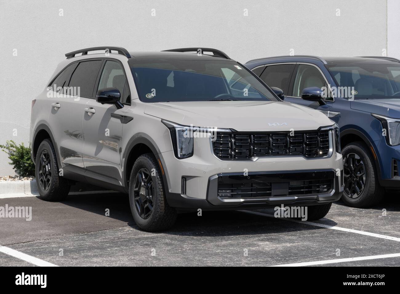 Avon - June 16, 2024: Kia Sorento X-Pro display at a dealership. Kia offers the Sorento with a 2.5L Turbocharged engine. MY:2024 Stock Photo