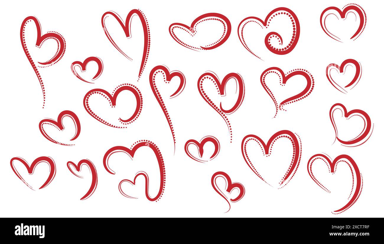 Set of different red hearts sketch set design Stock Vector Image & Art ...