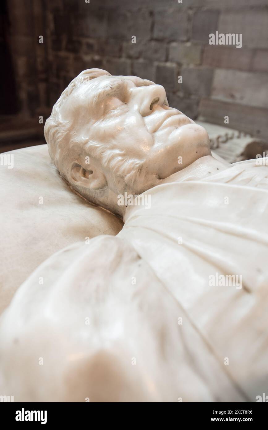 Monument to an English churchman, Bishop James Atley, in the North Transept of Hereford Cathedral. Stock Photo