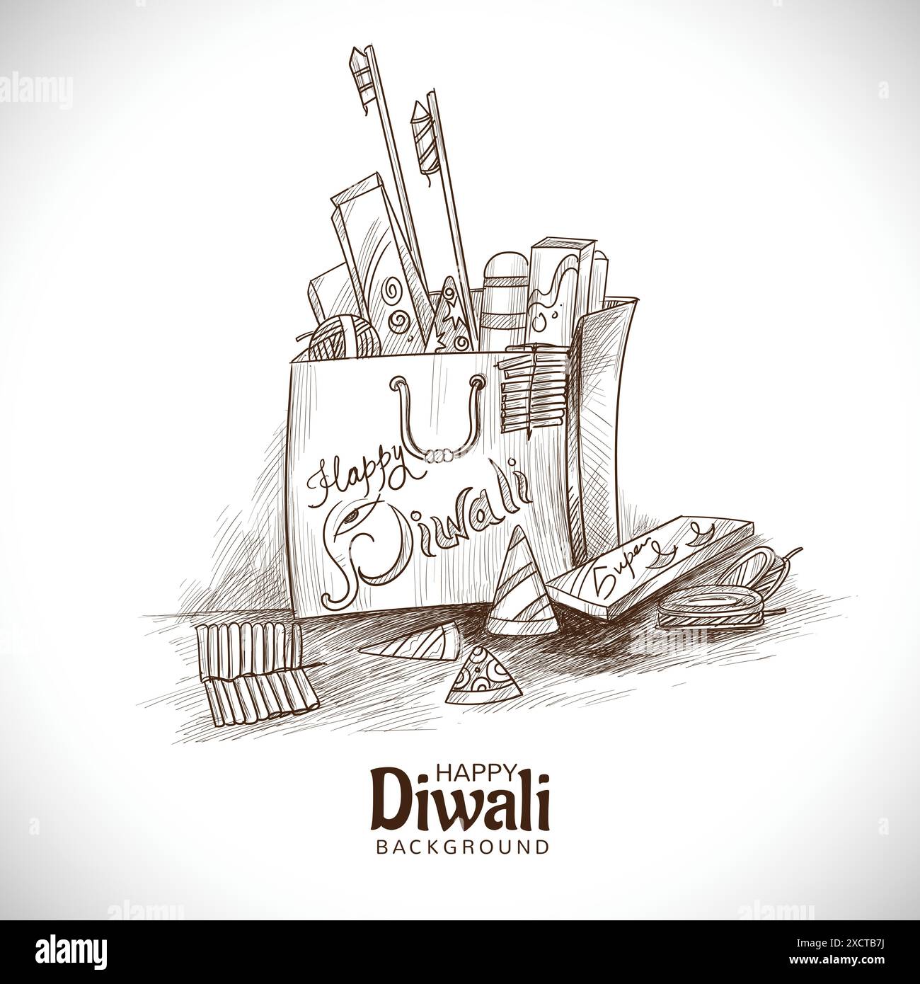 Hand Drawn diwali crackers sketch background Stock Vector