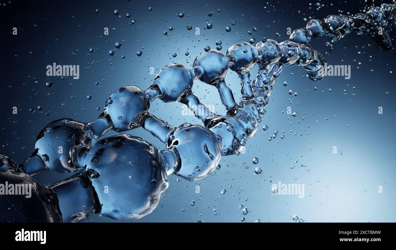 water molecules on a blue background. 3d rendering. Stock Photo