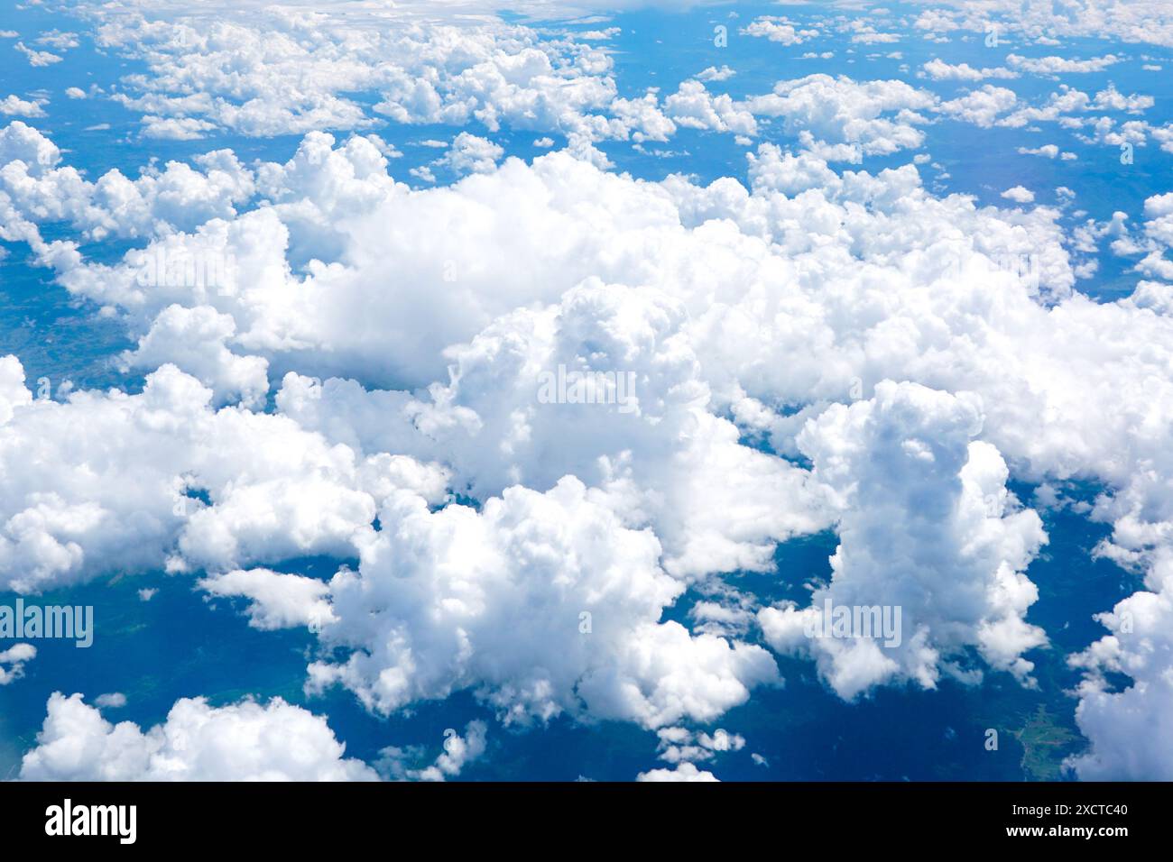 Landscape of beautiful fluffy puffy white cumulus clouds on blue sky ...