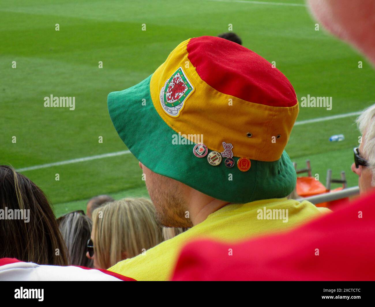 Welsh Football Supporters inside the Estadio Algarve in Faro, Portugal on the 6th June 2024. Stock Photo