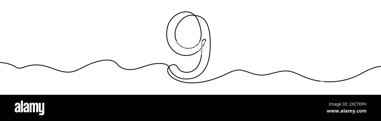 Continuous editable line drawing of number 9. One line drawing of ...