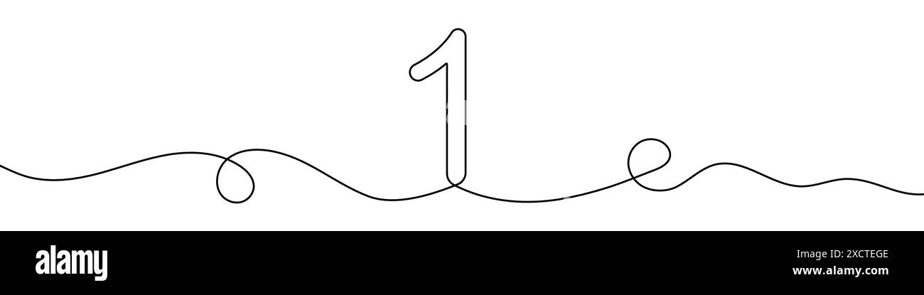 Continuous editable line drawing of number 1. One line drawing of