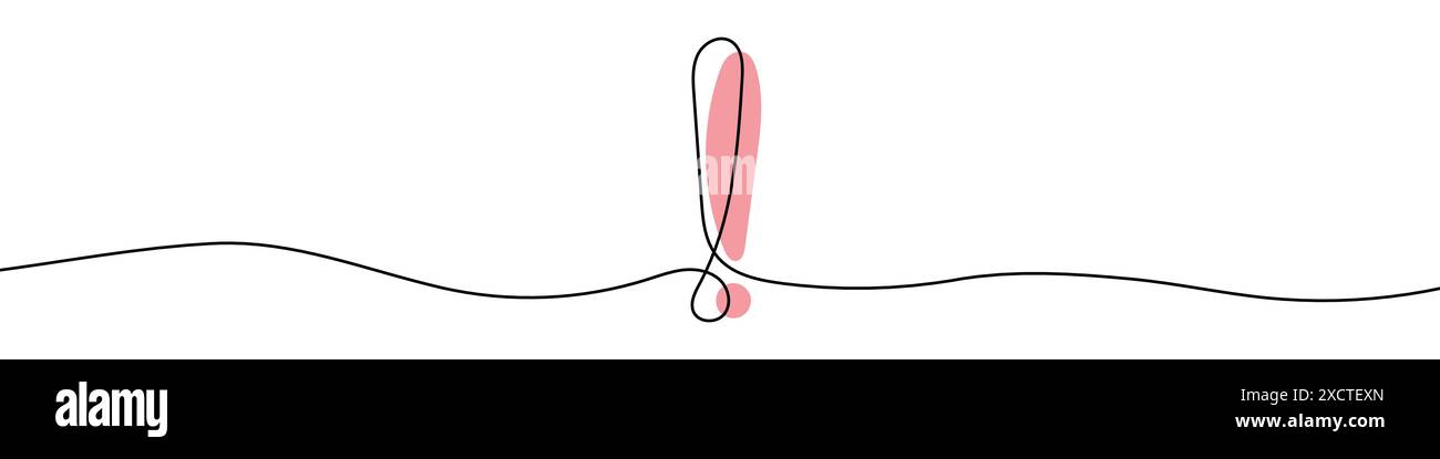 Continuous editable line drawing of exclamation mark. One line drawn exclamation mark. Vector illustration. Exclamation mark in one line. Stock Vector