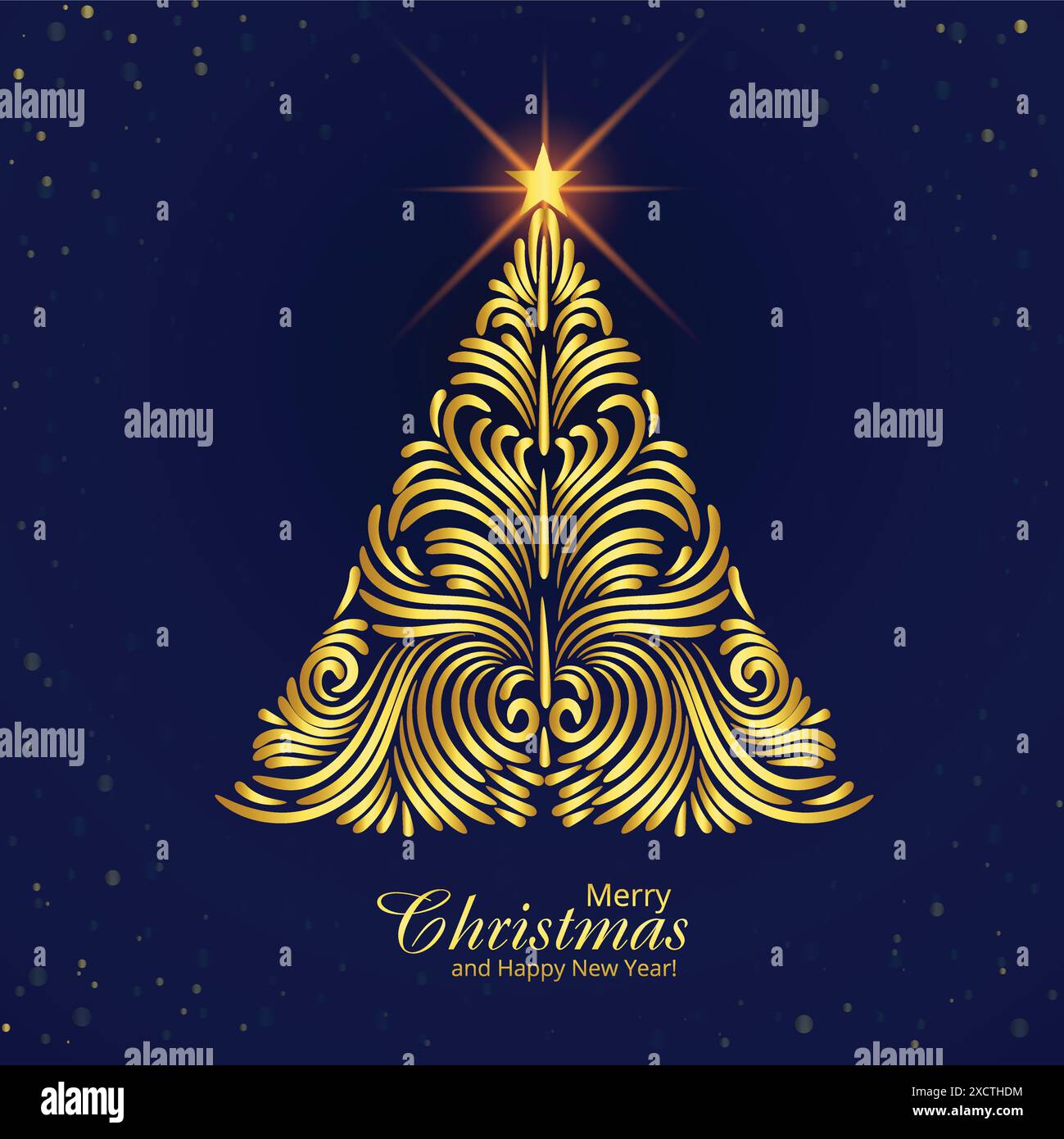 Golden outline Christmas tree greeting card background Stock Vector ...