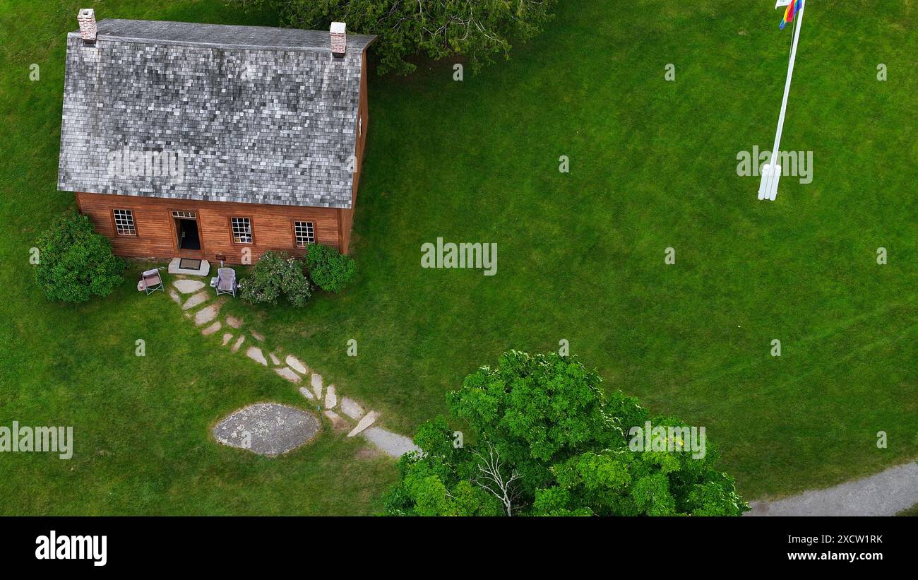 Aerial view of home on John Brown Farm State Historic Site in North