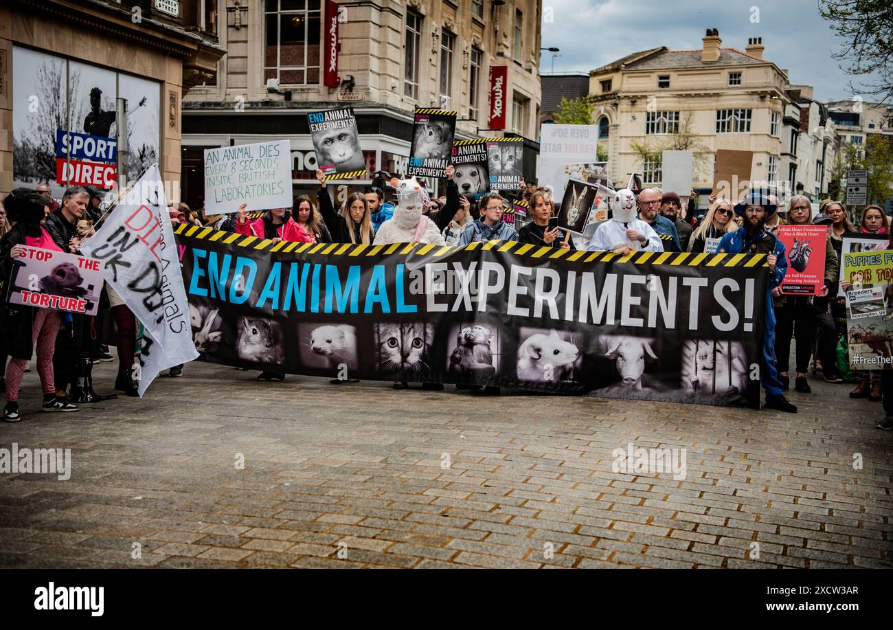 World Day for Animals in Laboratories march and rally, Liverpool City Centre, 27th April 2024 Stock Photo