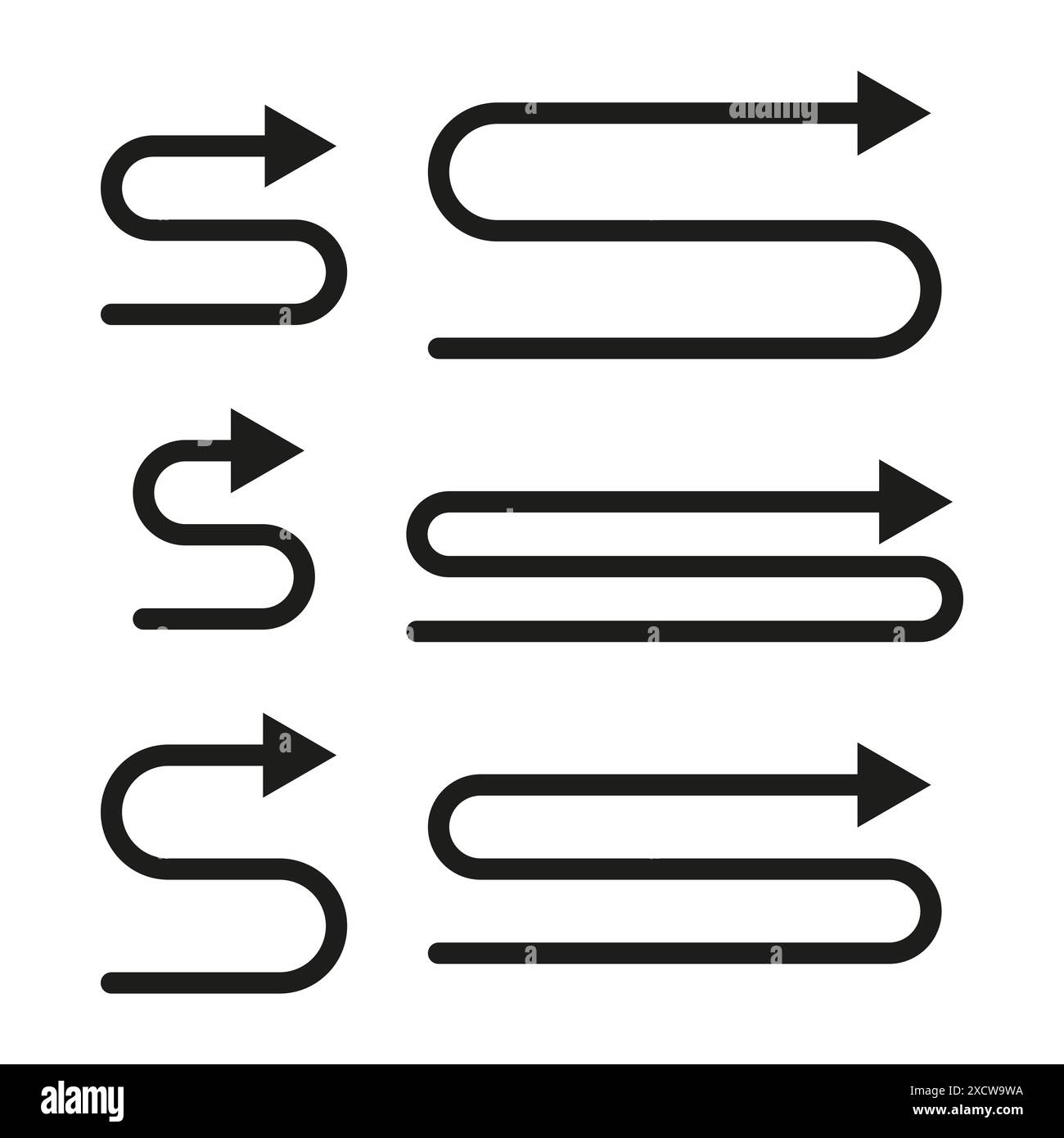 Curved arrow icons. Black and white. Vector direction symbols. Flow and ...
