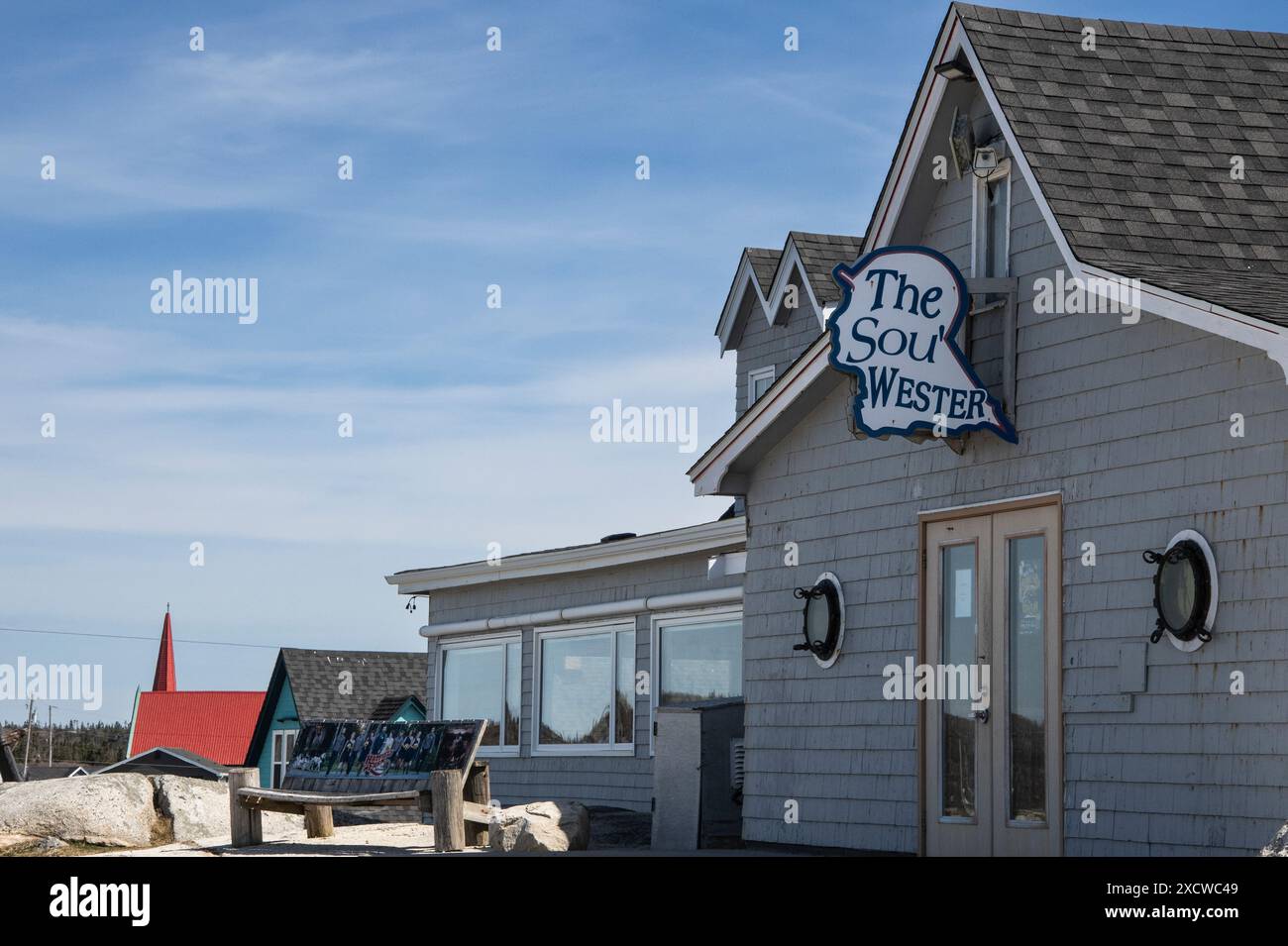 Rear entrance to the Sou'wester restaurant and gift shop in Peggy's Cove, Nova Scotia, Canada Stock Photo