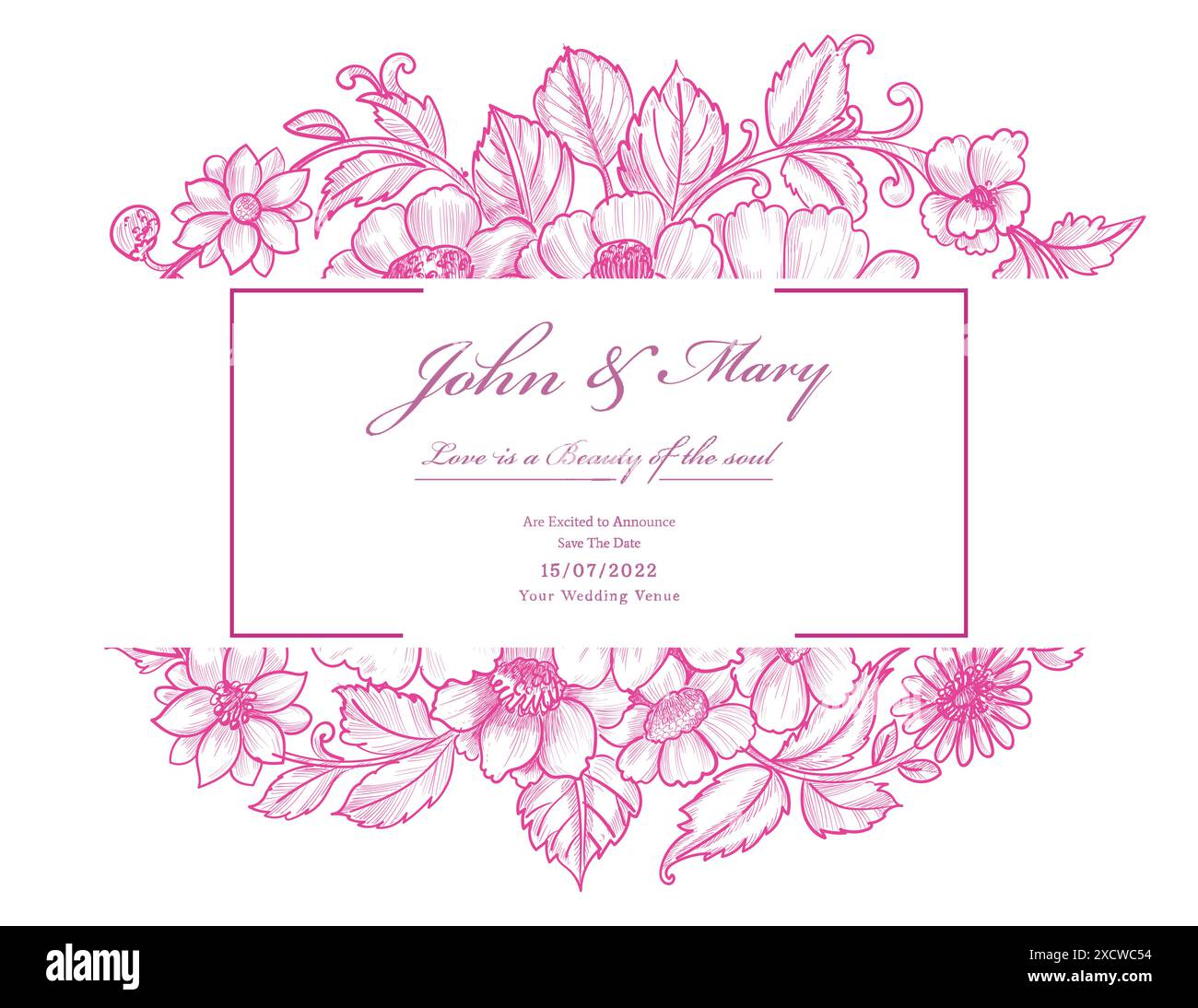 Beautiful decorative pink floral wedding card background Stock Vector ...