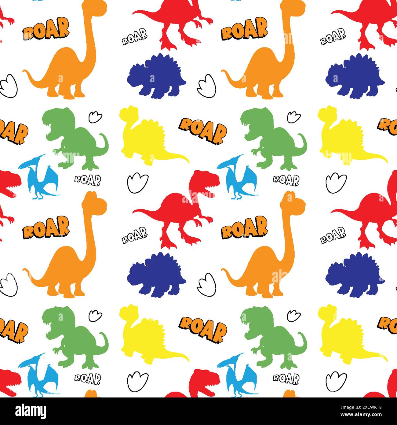 Bright dinosaurs with playful 'roar' text Stock Vector