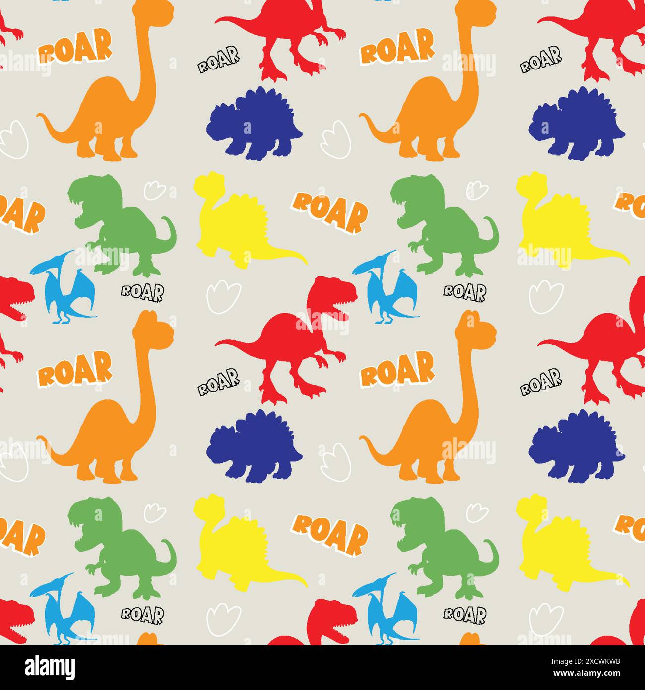 Bright dinosaurs with playful 'roar' text Stock Vector