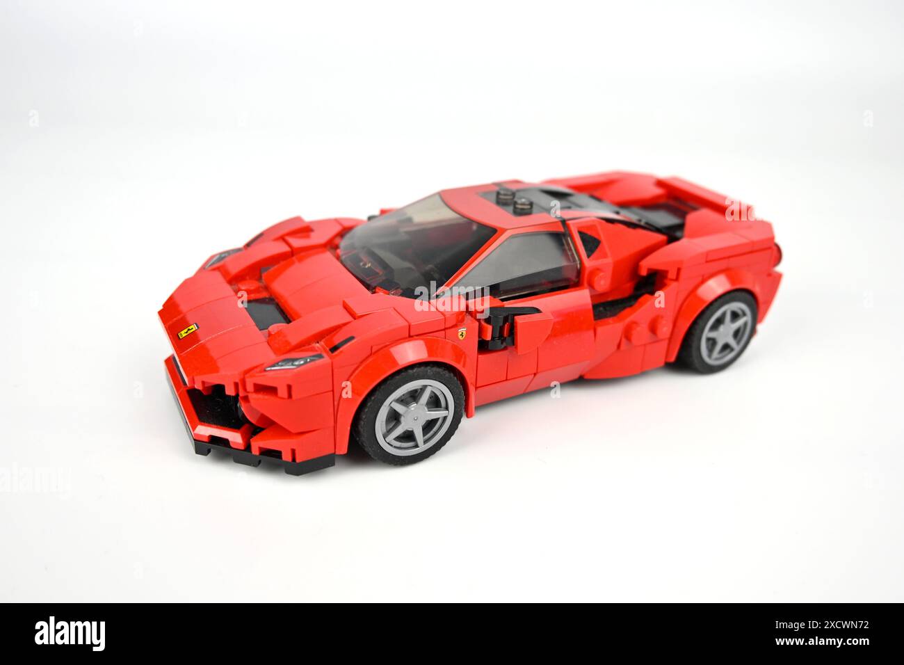 Lego Ferrari F8 Tributo from the Lego speed champions series – Wales, UK  – 15 June 2024 Stock Photo