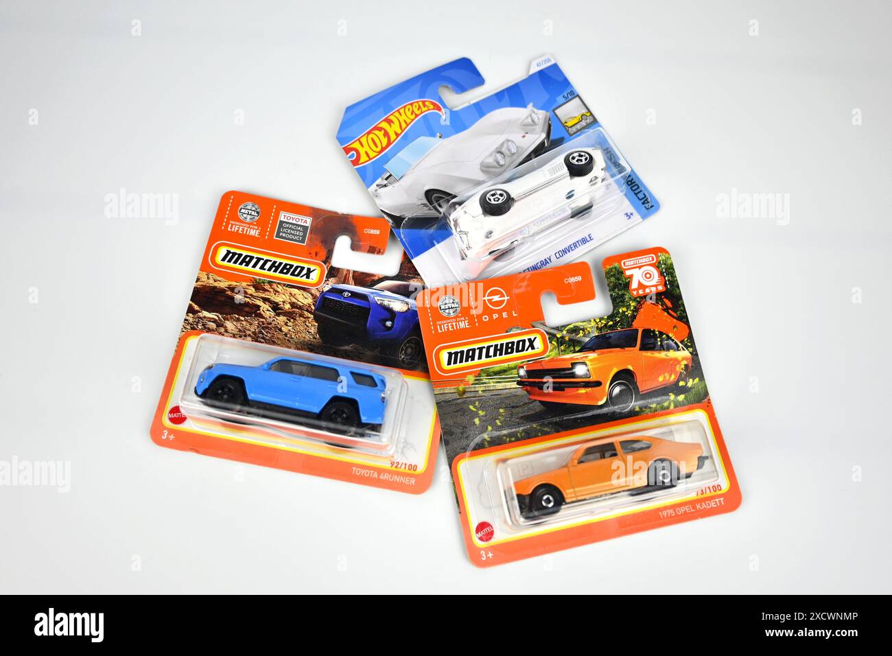 Hot Wheels and Matchbox toy model cars in packaging – Wales, UK  – 15 June 2024 Stock Photo