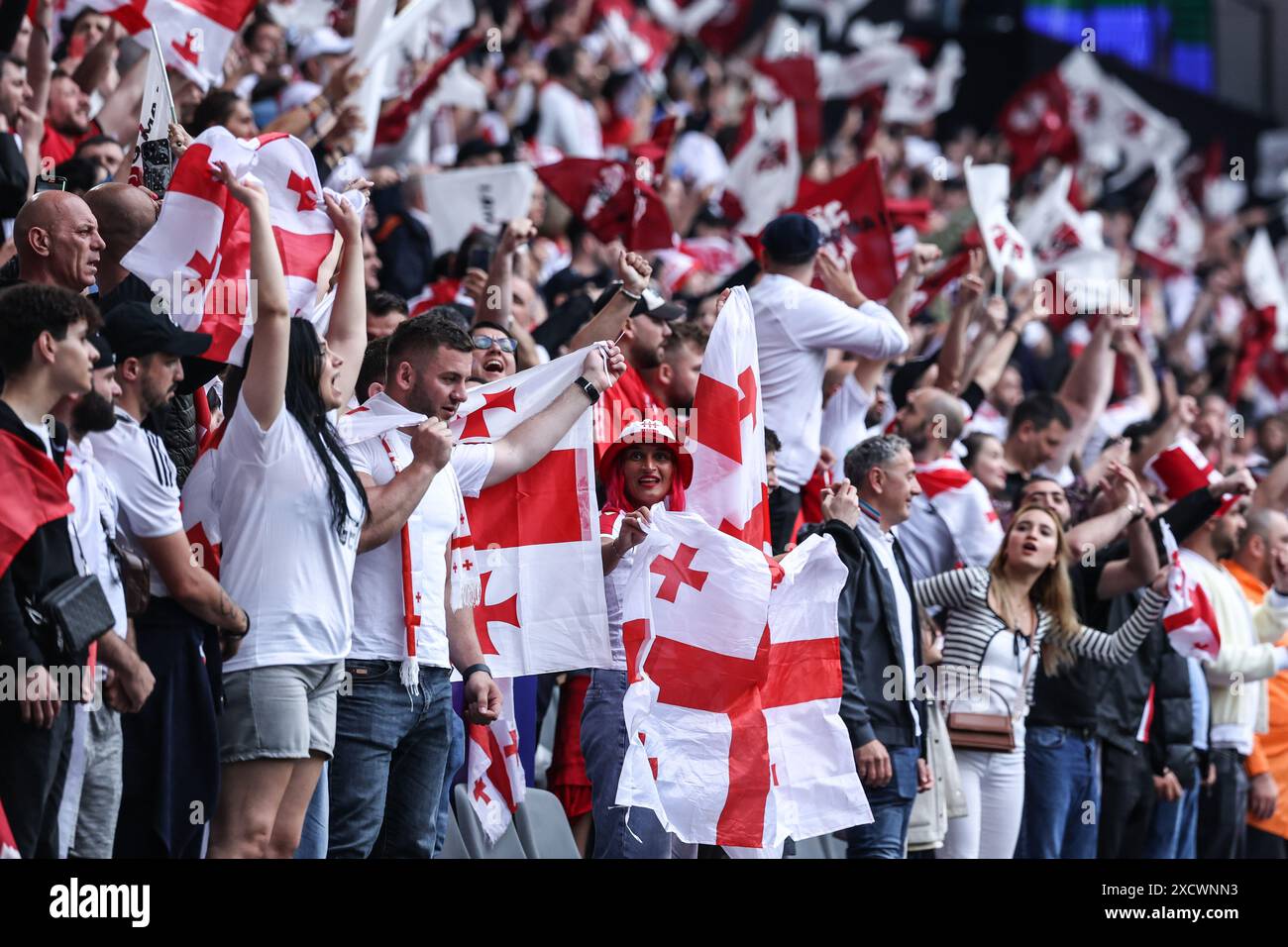 Dortmund. 18th June, 2024. Fans of team Georgia cheer in the stands ...