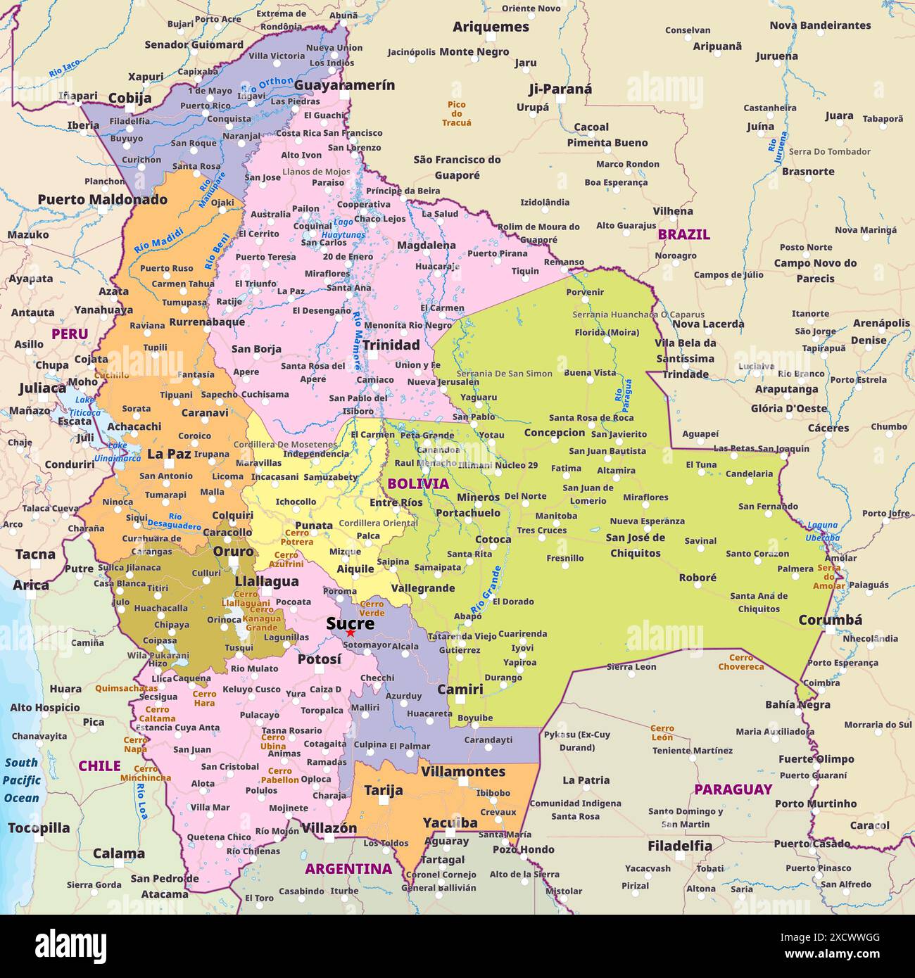 Detailed Political Map Of Bolivia Stock Vector Image Art Alamy Detailed Political Map Of Bolivia 2XCWWGG 