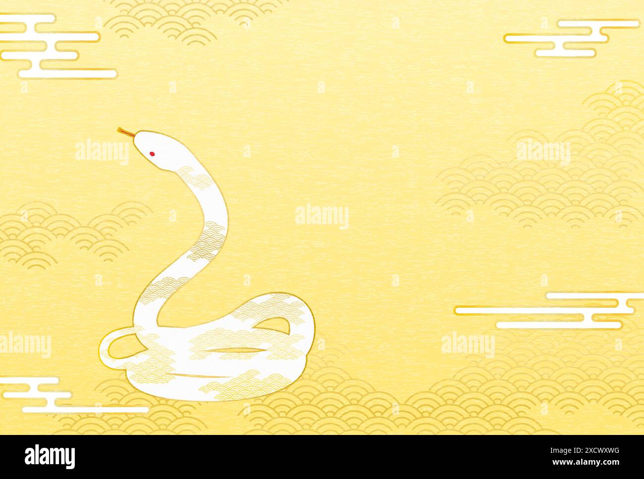 2025 Snake New Year's greeting card with Snake on Japanese Pattern