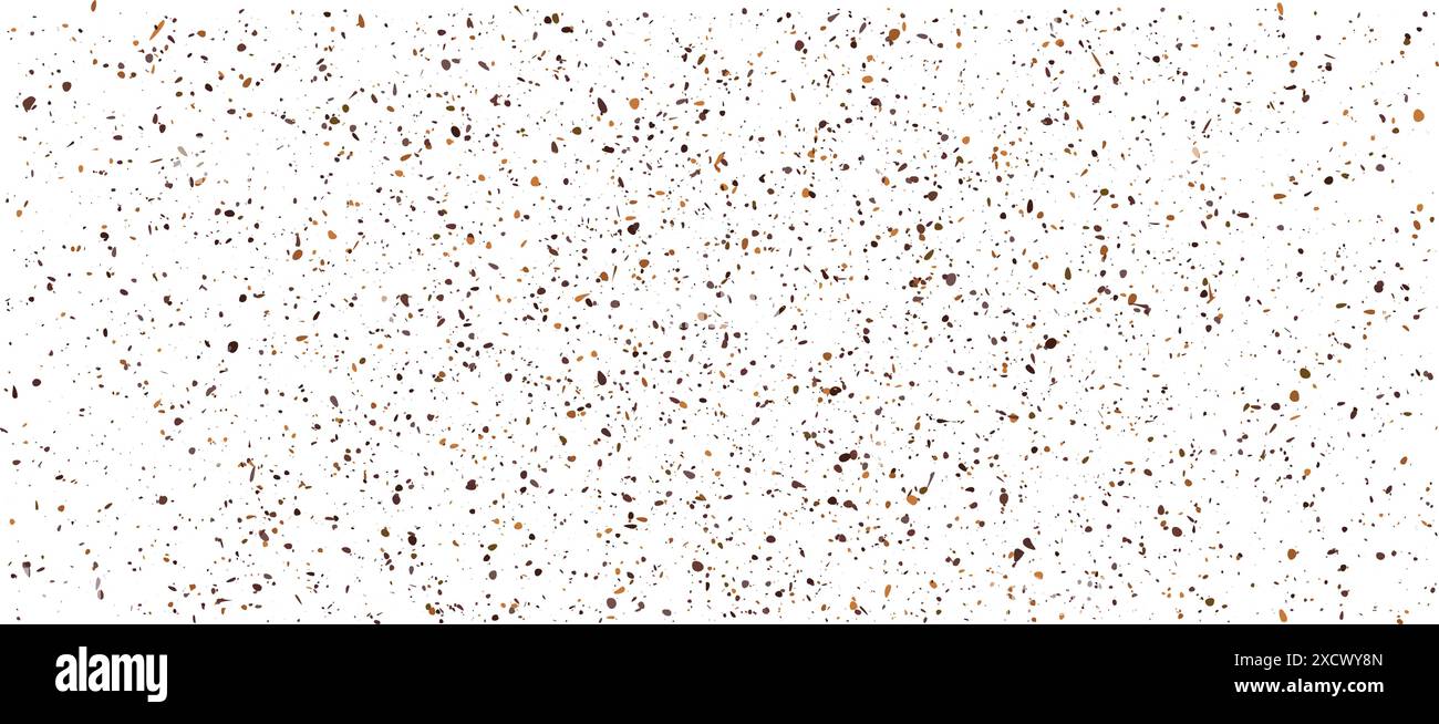 Coffee or chocolate powder, flying dust particles. Seamless white paper texture with brown dust particles. Cardboard paper gritty texture. Crushed Stock Vector