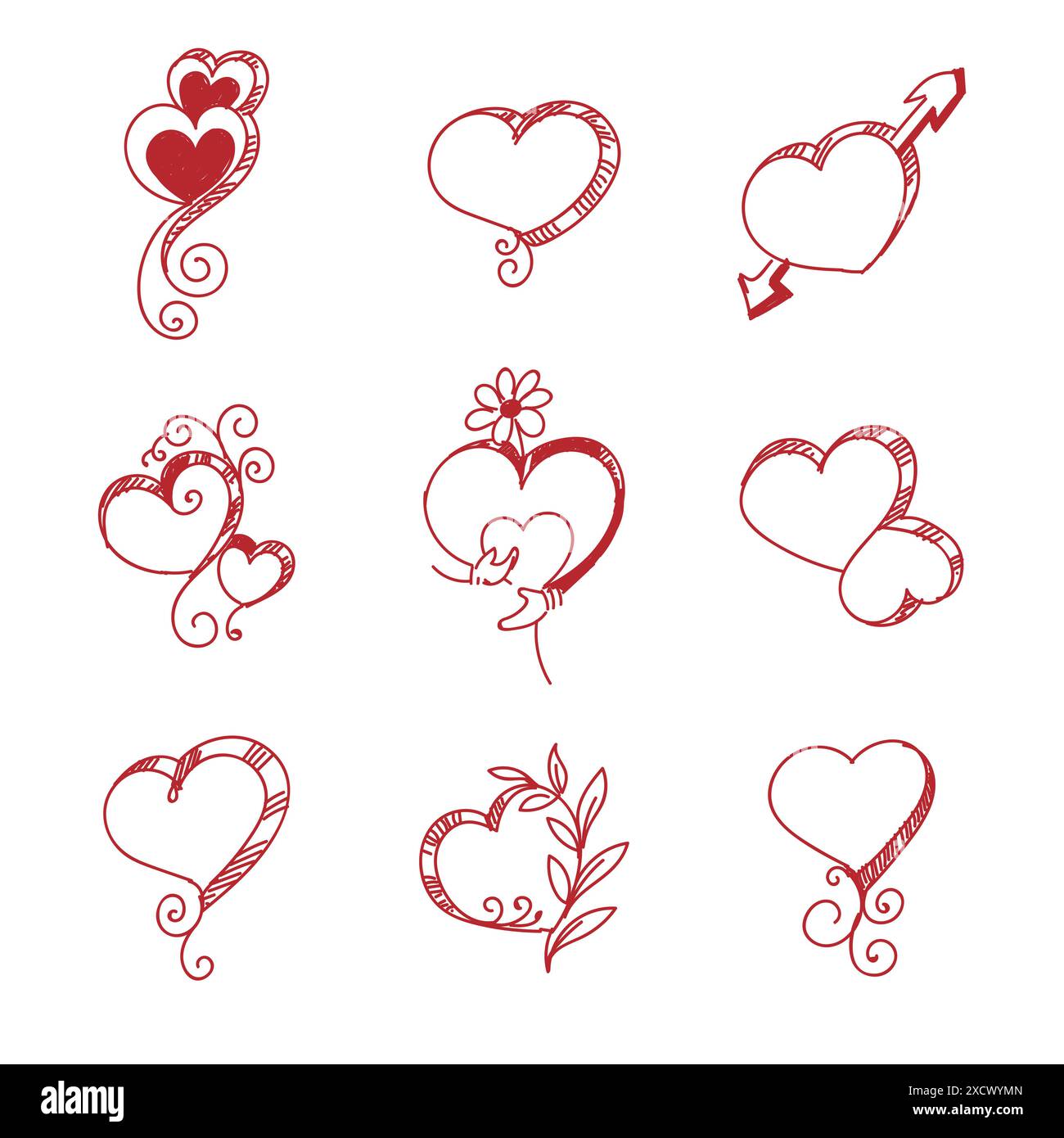 Set of different red hearts sketch set design Stock Vector Image & Art ...