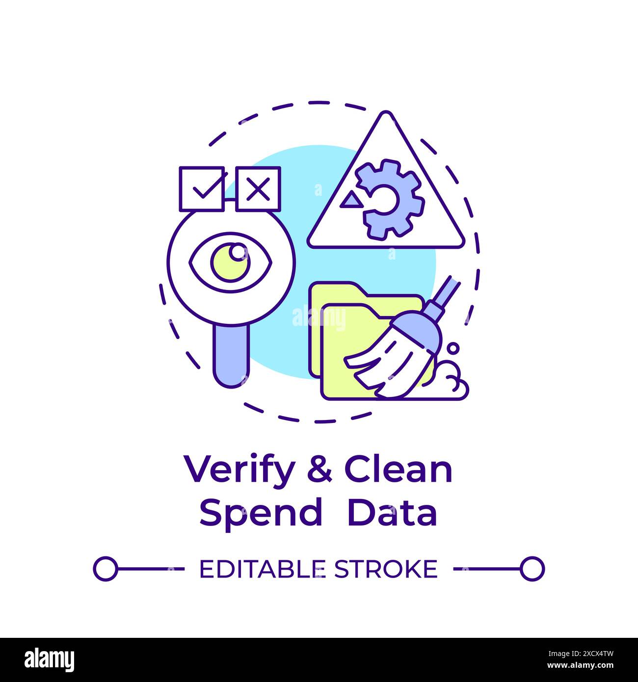 Verify and clean spend data multi color concept icon Stock Vector