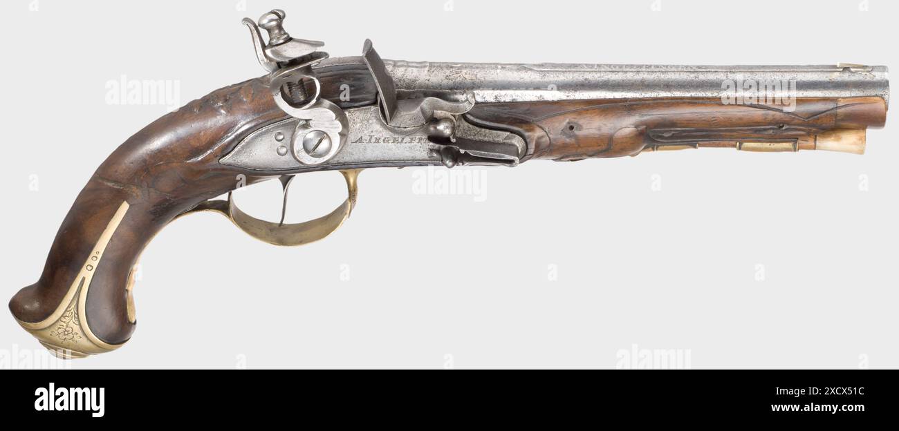 Small arms, pistols, flintlock pistol, calibre 13 mm, Ingelfingen, circa 1780, PROPERTY-RELEASED Stock Photo