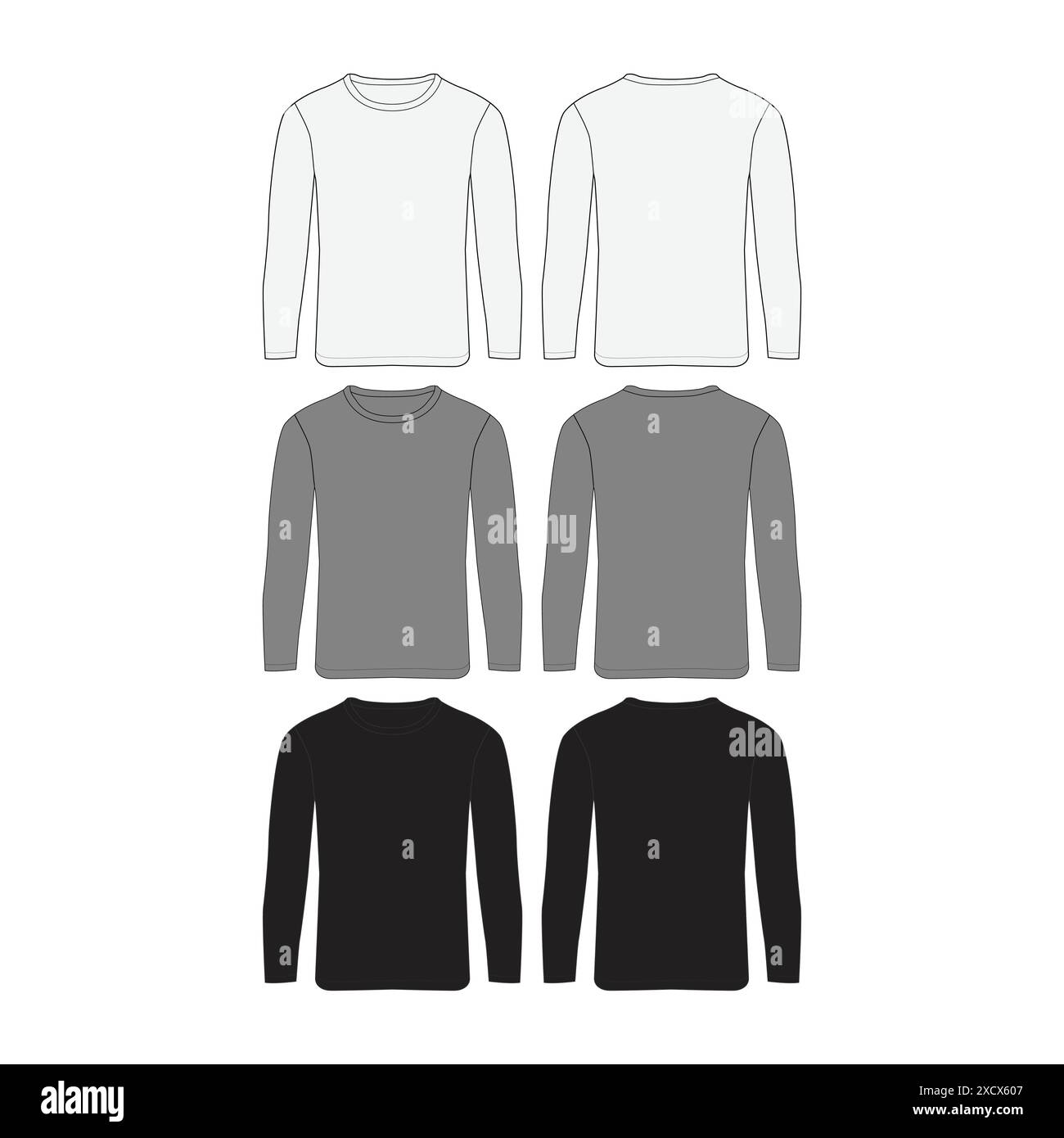 White Gray Blank Black Long Sleeve T-Shirt Template Front and Back View ...