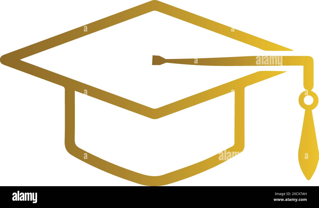 An illustration of a golden graduation hat, symbolizing academic achievement and success with a luxurious and celebratory design Stock Vector