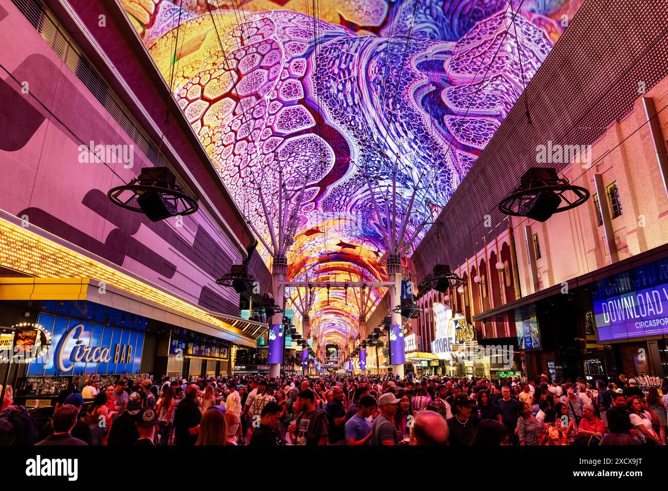 Viva Vision Light Show and neon facades of casinos at the Fremont Street Experience, Las Vegas, Nevada, USA Stock Photo