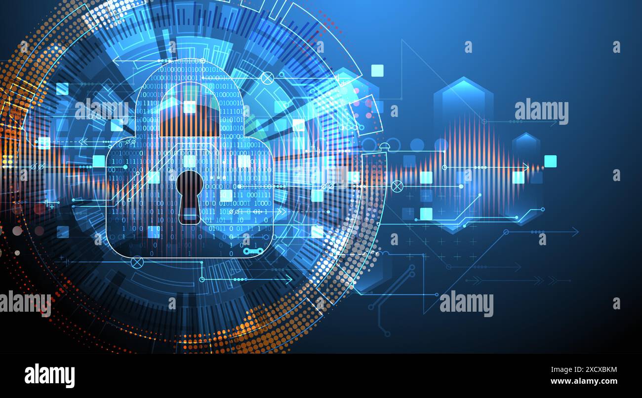 Secure digital background. Virtual confidential, programming protection. Hand drawn vector. Stock Vector