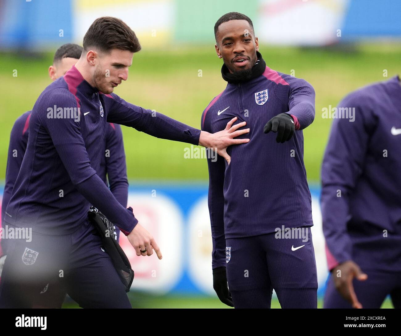 England's Ivan Toney and Declan Rice during a training session at the ...