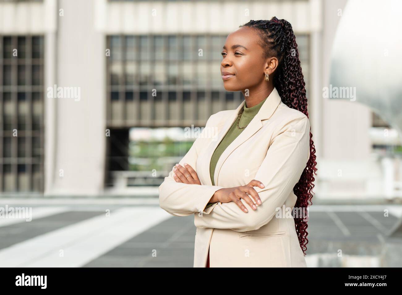 Confident Black Woman Entrepreneur Standing Outdoors in Business Attire ...