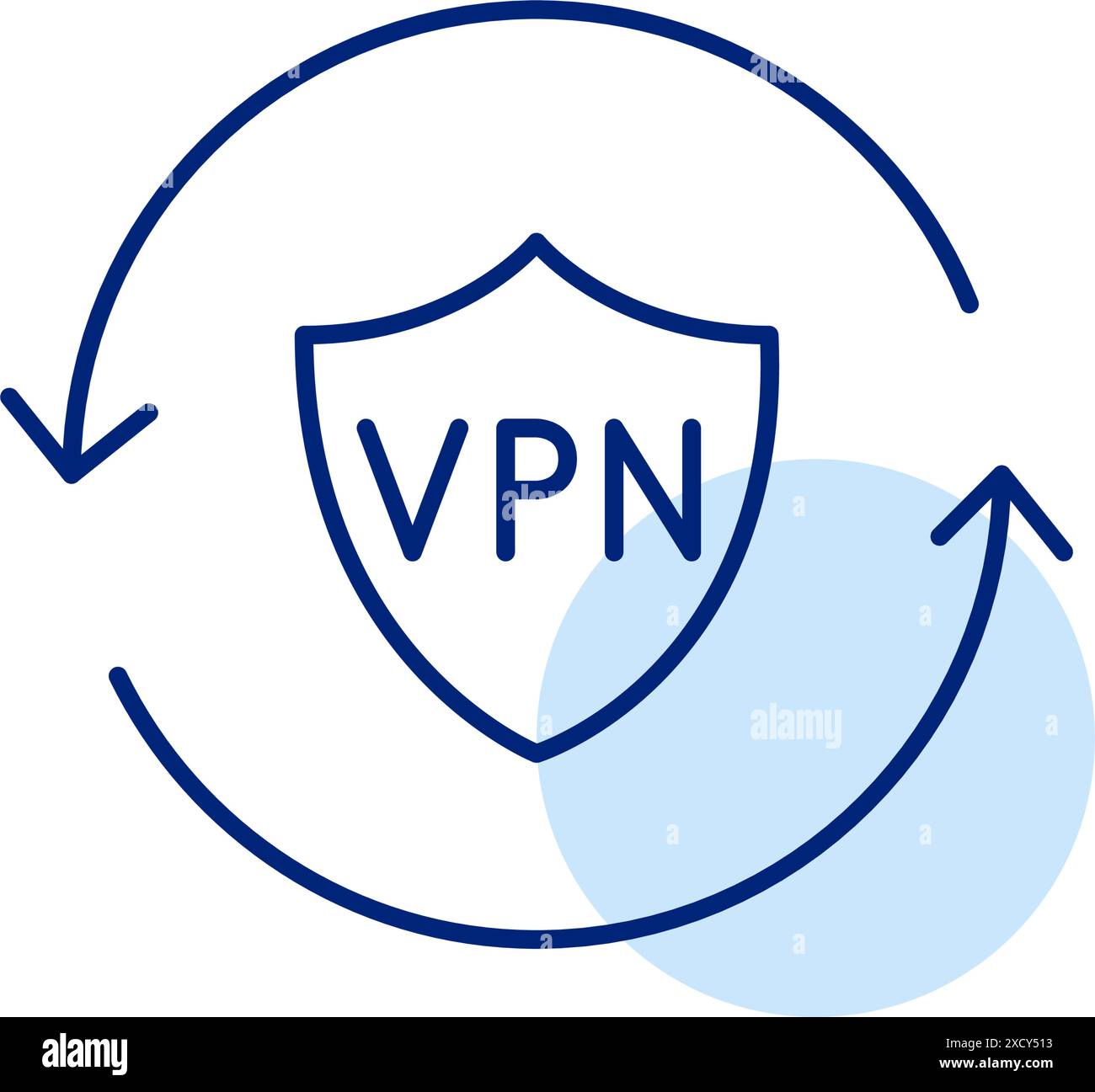VPN shield and renew arrows. Consistent security and regular updates. Internet user privacy. Pixel perfect vector icon Stock Vector