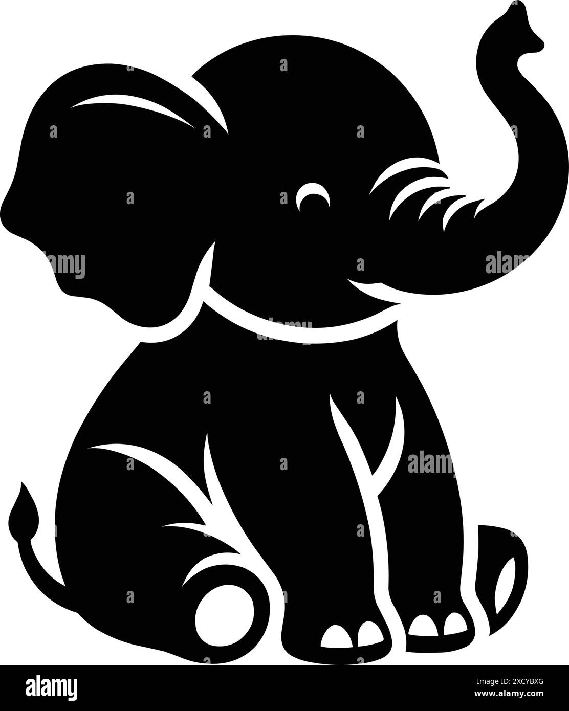 Baby Elephant sitting Silhouette isolated on white background ...
