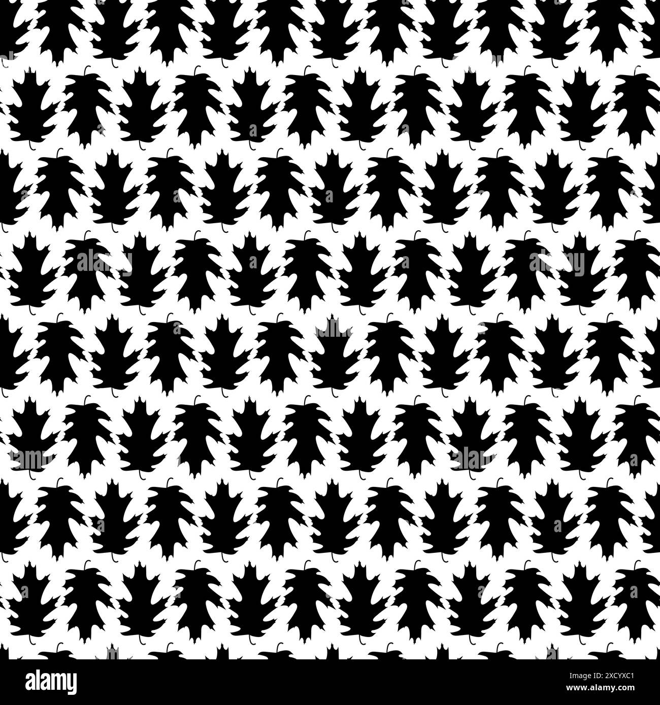 Fall oak leaves seamless pattern. Autumn foliage vector repeat pattern textile design, wallpaper, background, black and white illustration. Stock Vector