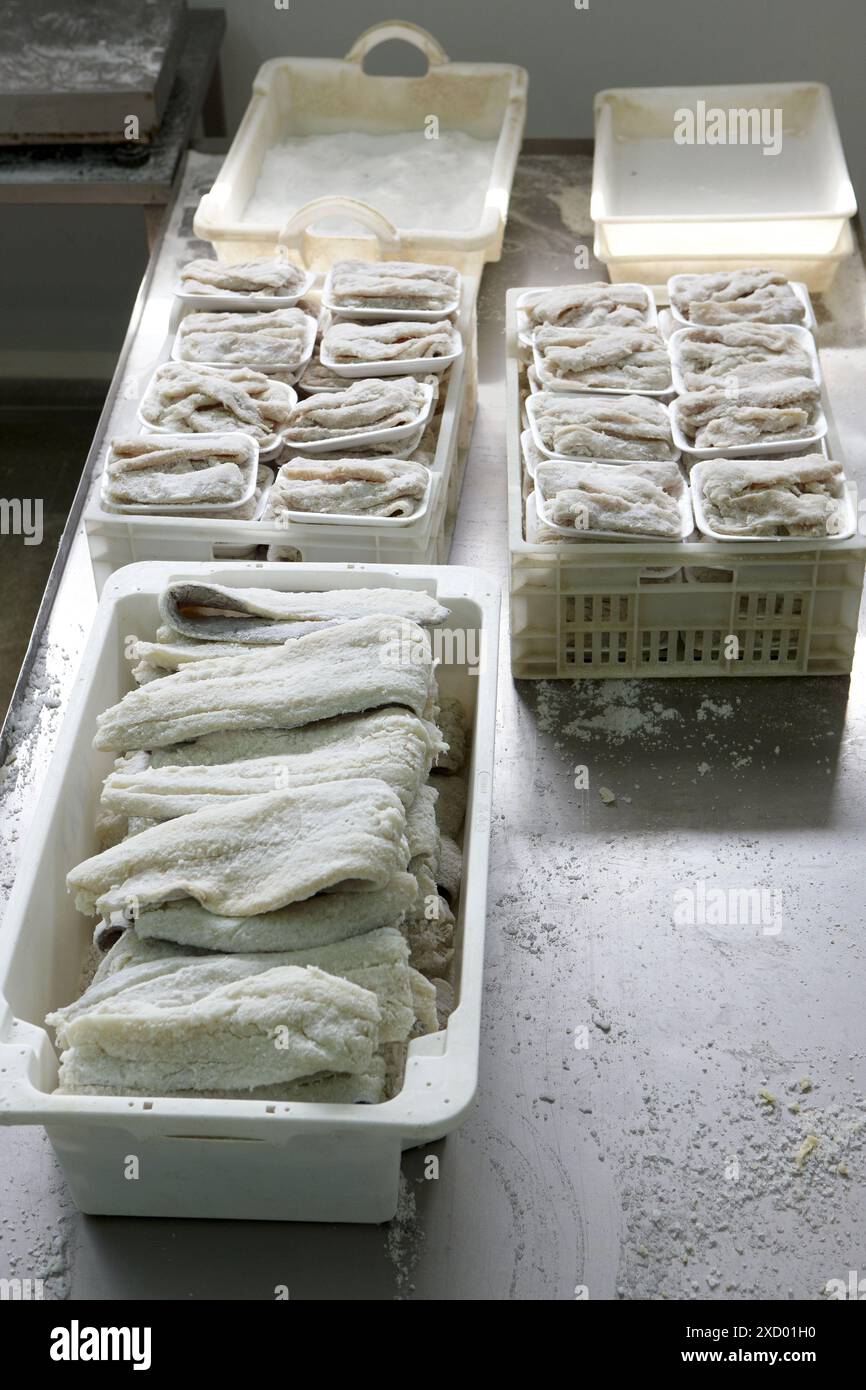 Salt Cod Stack Salt cod, refrigerated and frozen salt cod distribution Stock Photo - Alamy