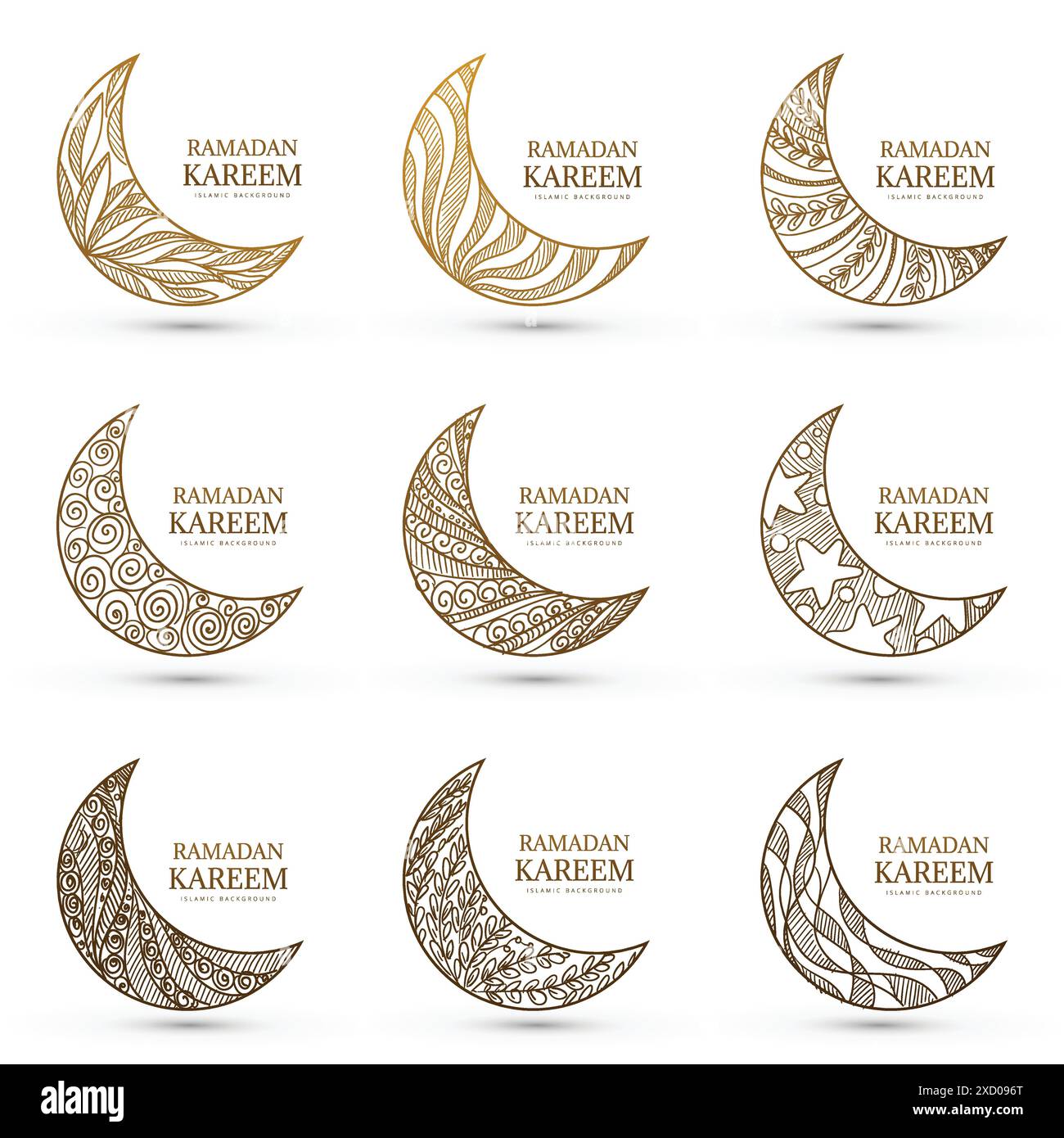 Hand draw ramadan kareem moon set sketch design Stock Vector