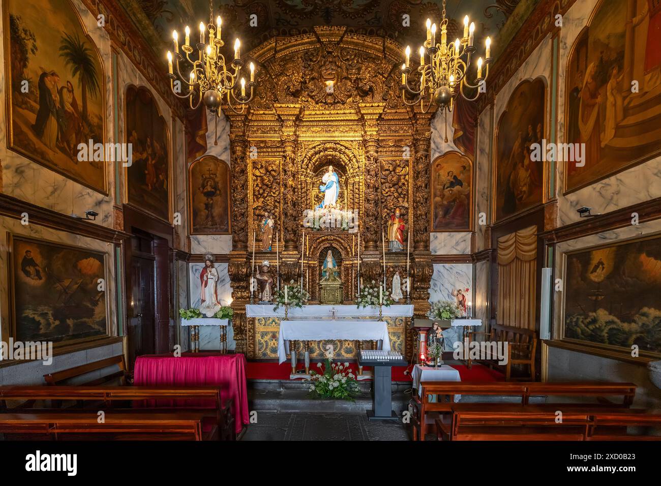 Interior of the chapel - Capela de Nossa Senhora da Conceição, in the fishing village Câmara de Lobos, Madeira. Stock Photo