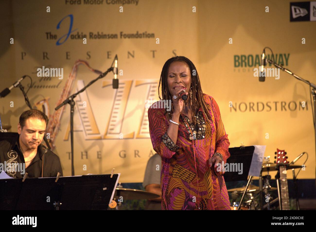 Singer/songwriter/musician Brenda Russell sings her heart out performing at a "Jazz on the Grass" concert in Los Angeles. Stock Photo