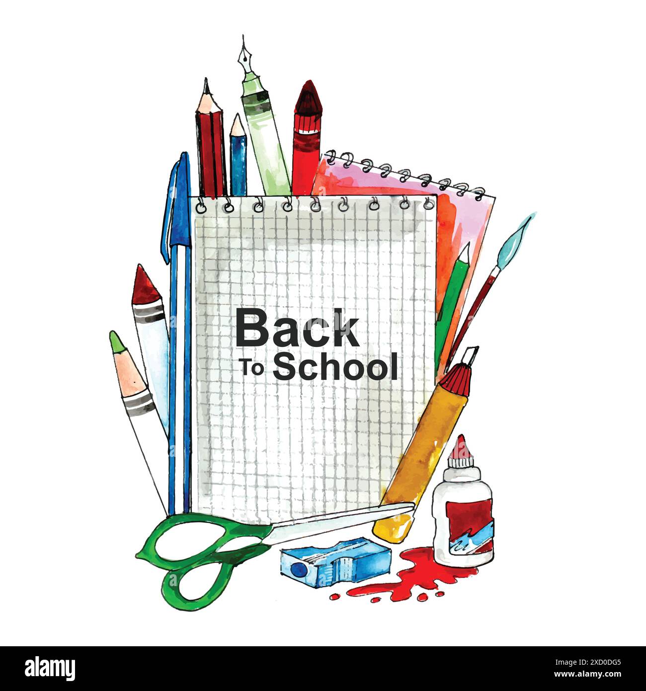 Back to school background with school object watercolor Stock Vector
