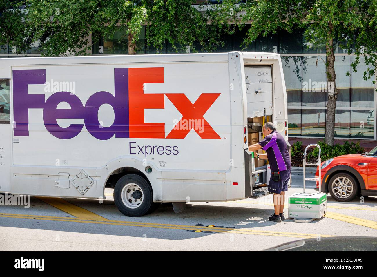 Miami Beach Florida,FedEx Express delivery van parked street,Federal
