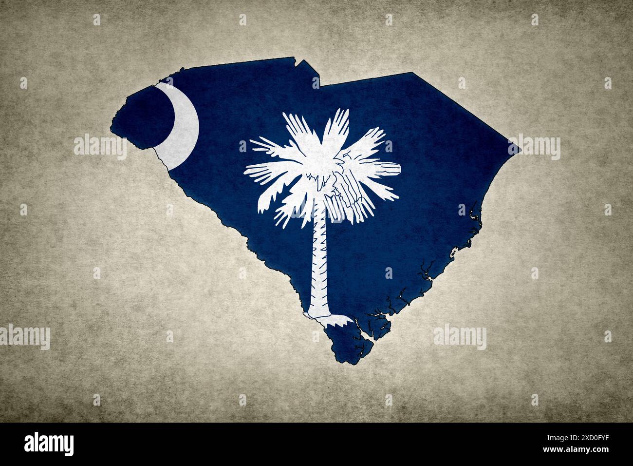 Grunge map of the state of South Carolina (USA) with its flag printed ...