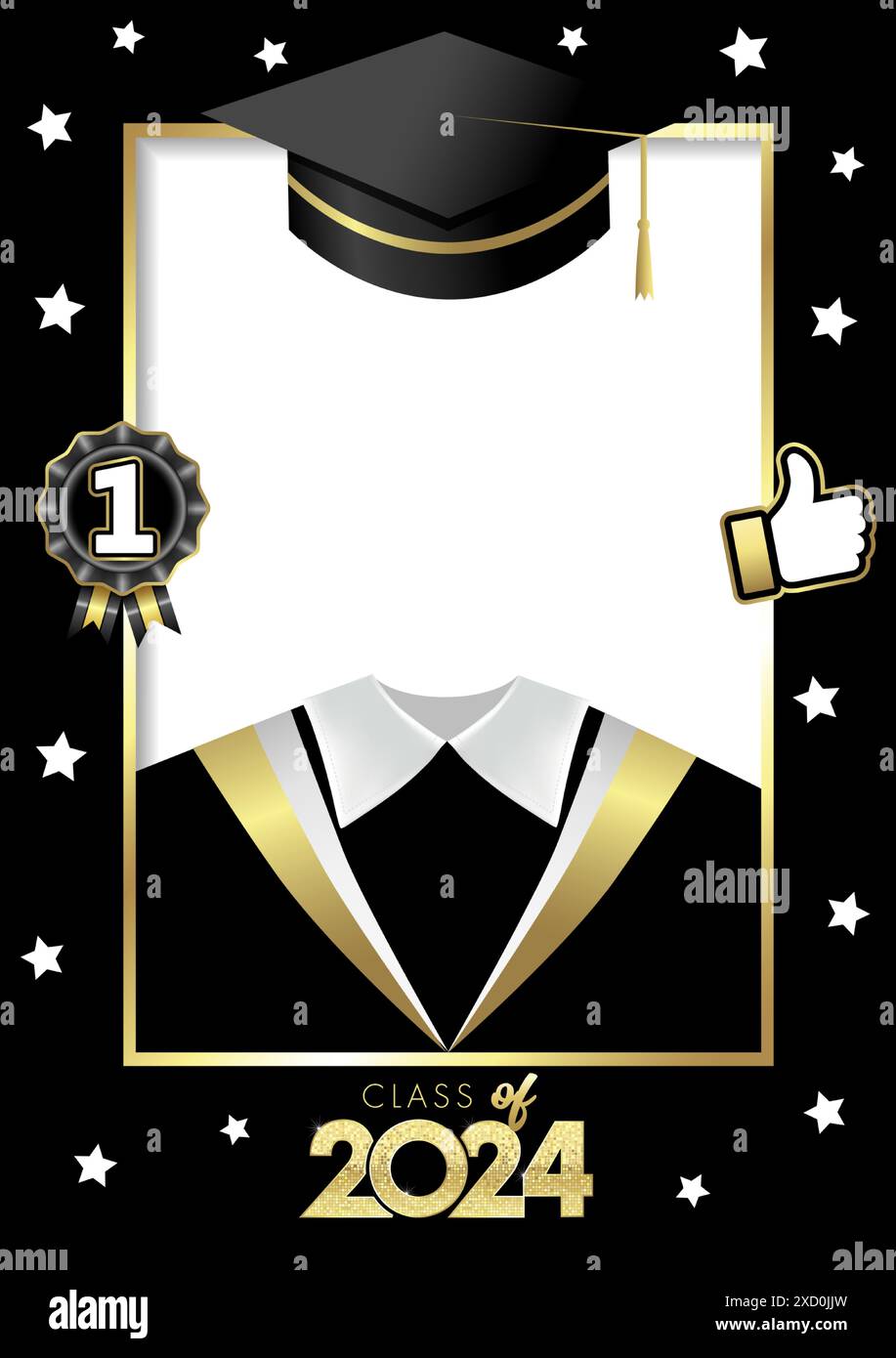 Class of 2025 photo frame with black adult Graduation robe and academic
