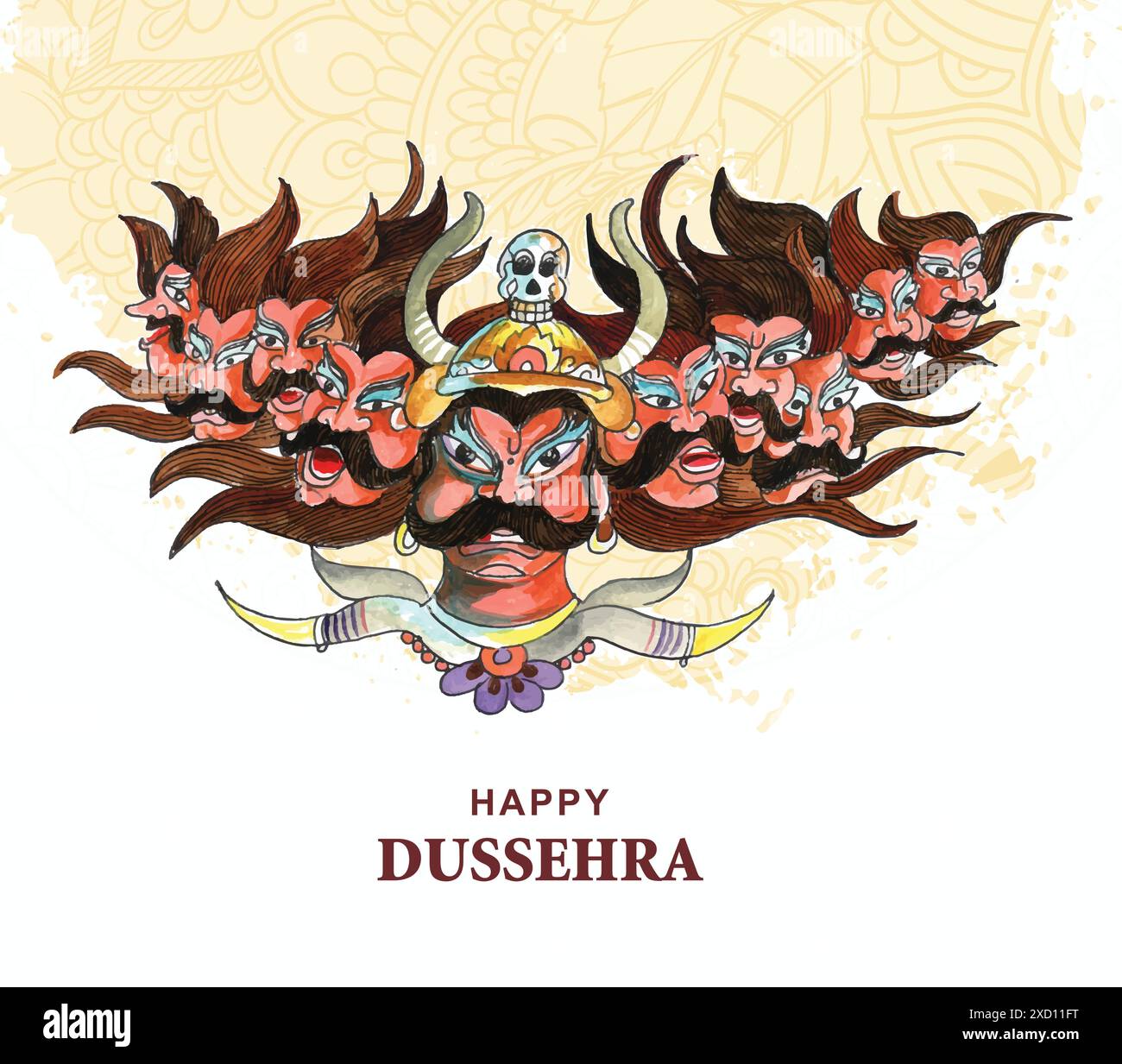Happy dussehra celebration angry ravan with ten heads card design Stock ...