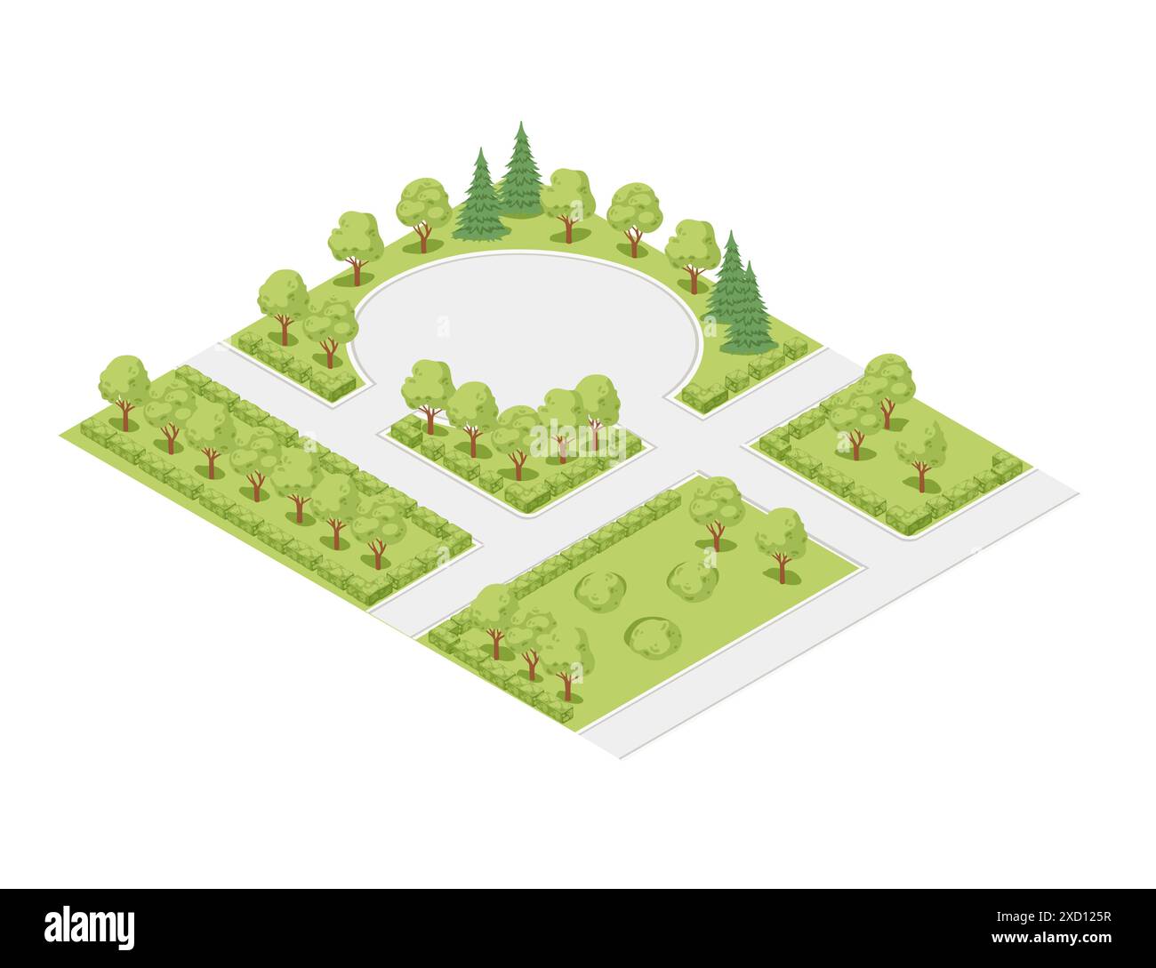 Isometric City Park Landscape Design Concept In Vector Illustration Isolated On White 6477