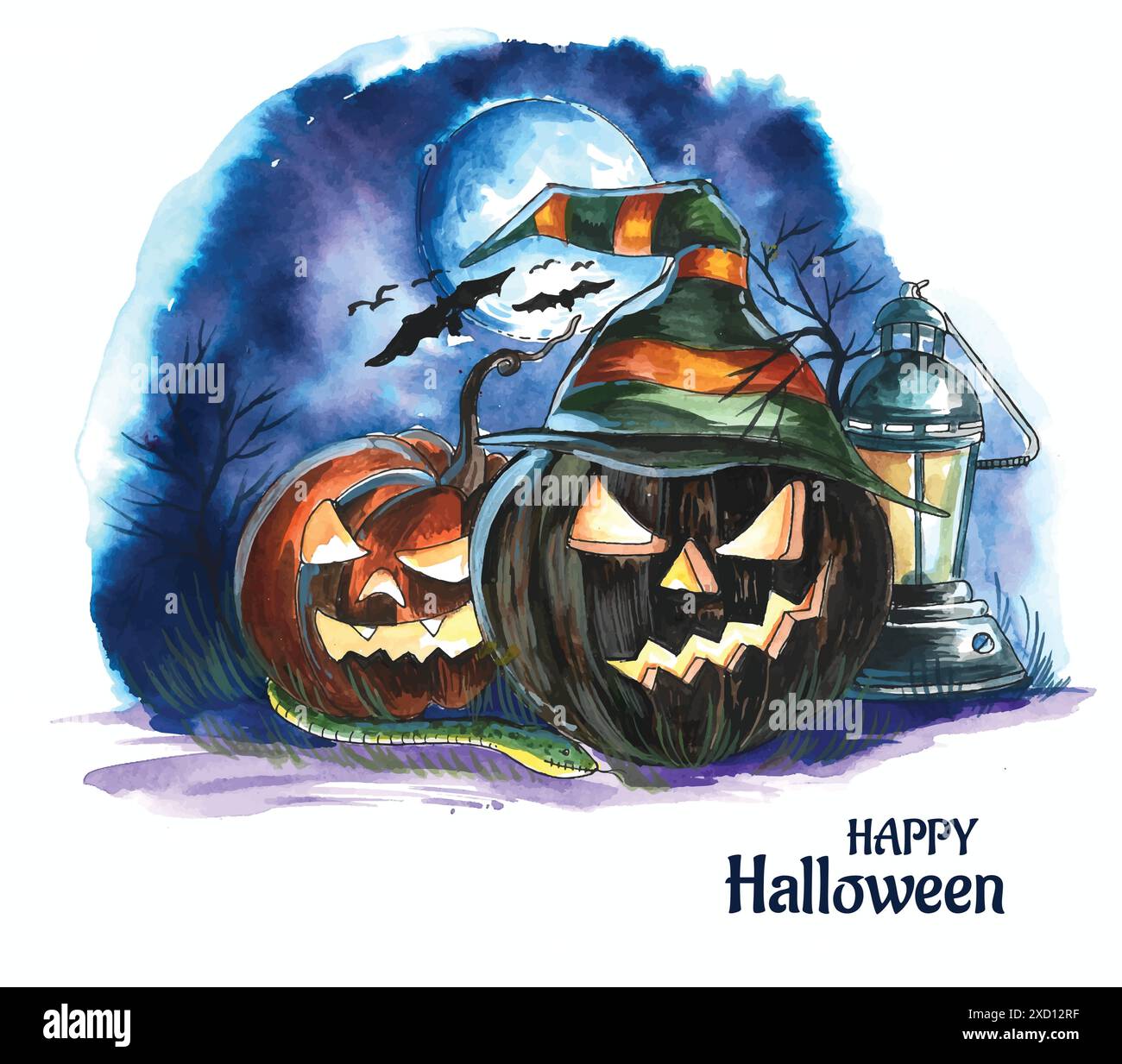 Halloween night background pumpkins and dark castle design Stock Vector ...