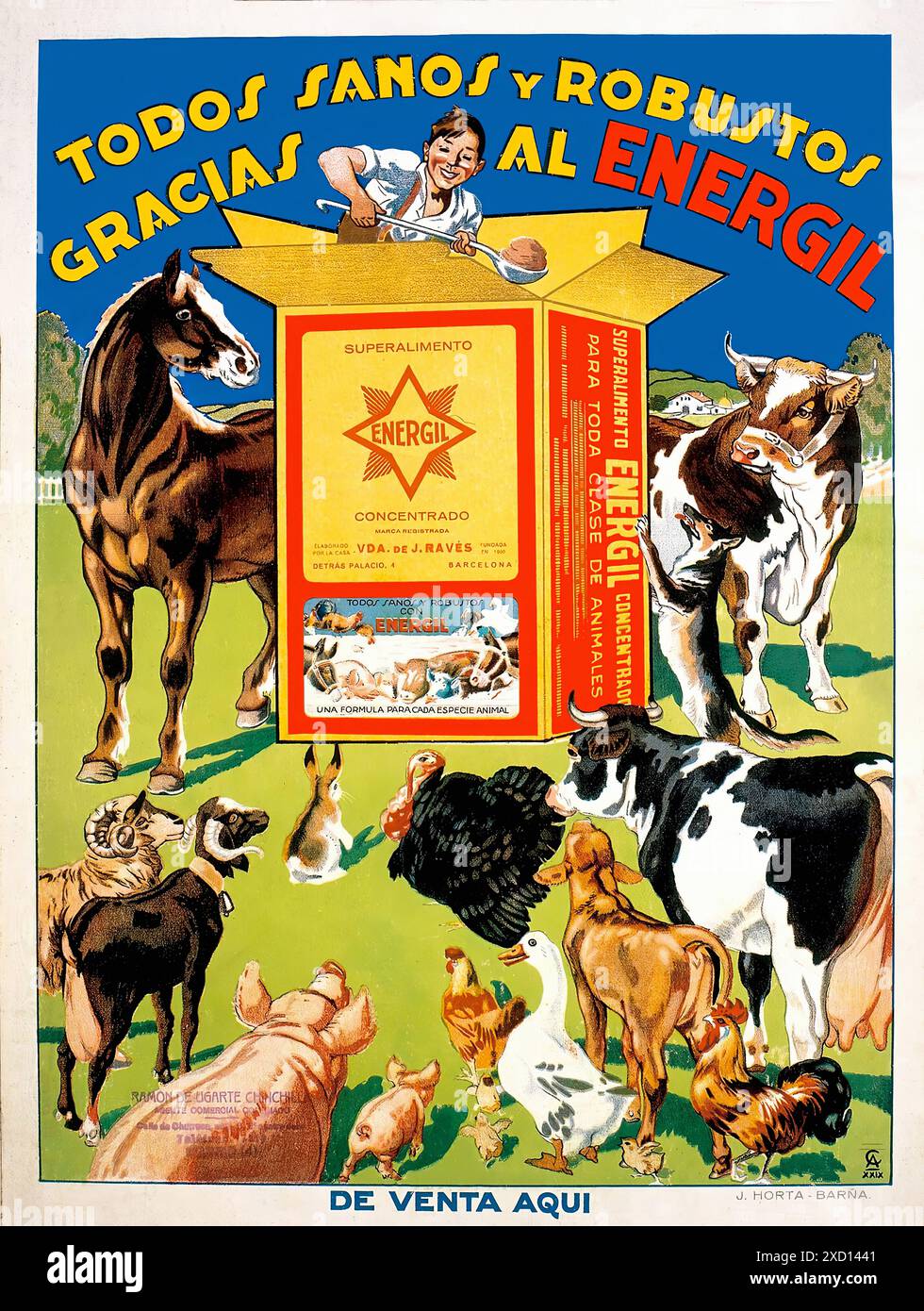 Todos sanos y robustos, gracias al Energil, Superalimento concentrado - Vintage Advertising Print Poster Stock Photo