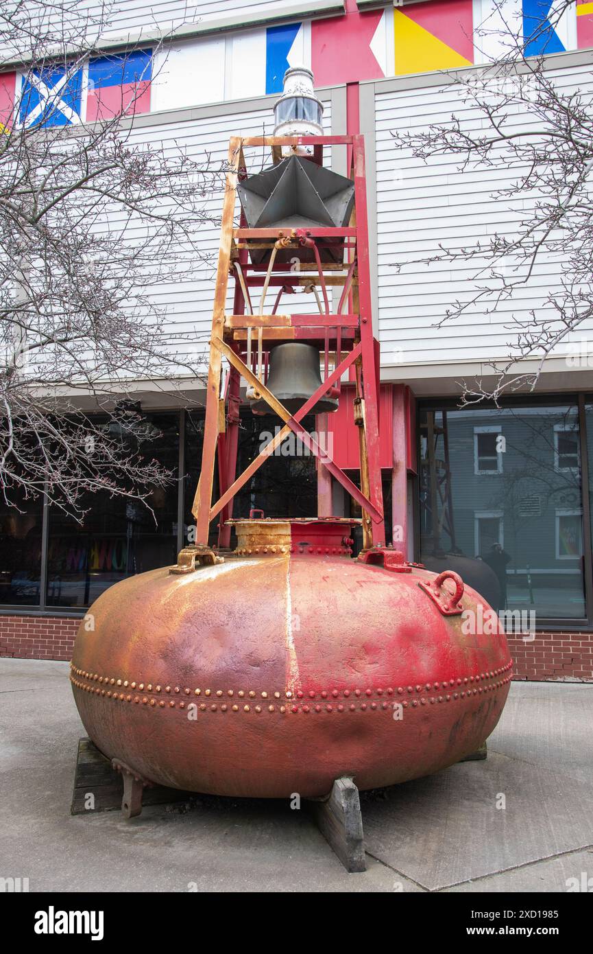 Red starboard pillar buoy display at the waterfront boardwalk in ...